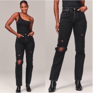 Abercrombie & Fitch Curve Live The Dad High Rise Jeans Denim Distressed Ripped